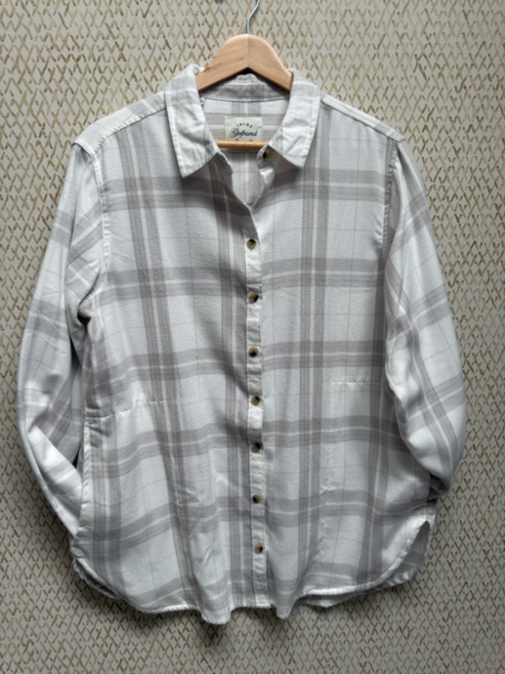 Jachs Girlfriend White Gray Plaid Oversized Button Down Shirt Shacket Size M
